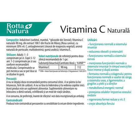 Vitamina C naturala, 30 comprimate, Rotta Natura 598167