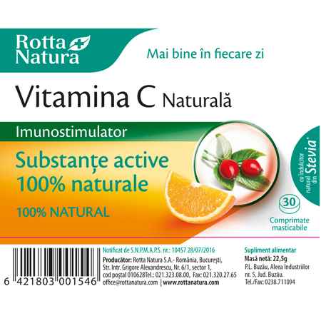 Vitamina C naturala, 30 comprimate, Rotta Natura 598166