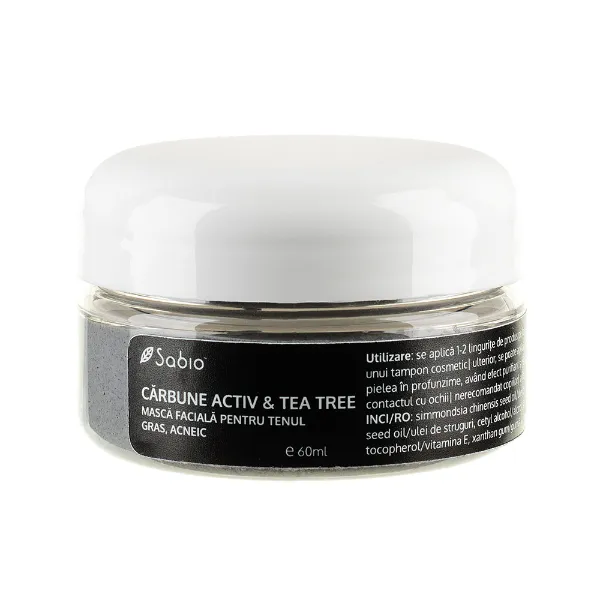 Masca faciala cu carbune activ si tea tree, 60 ml, Sabio