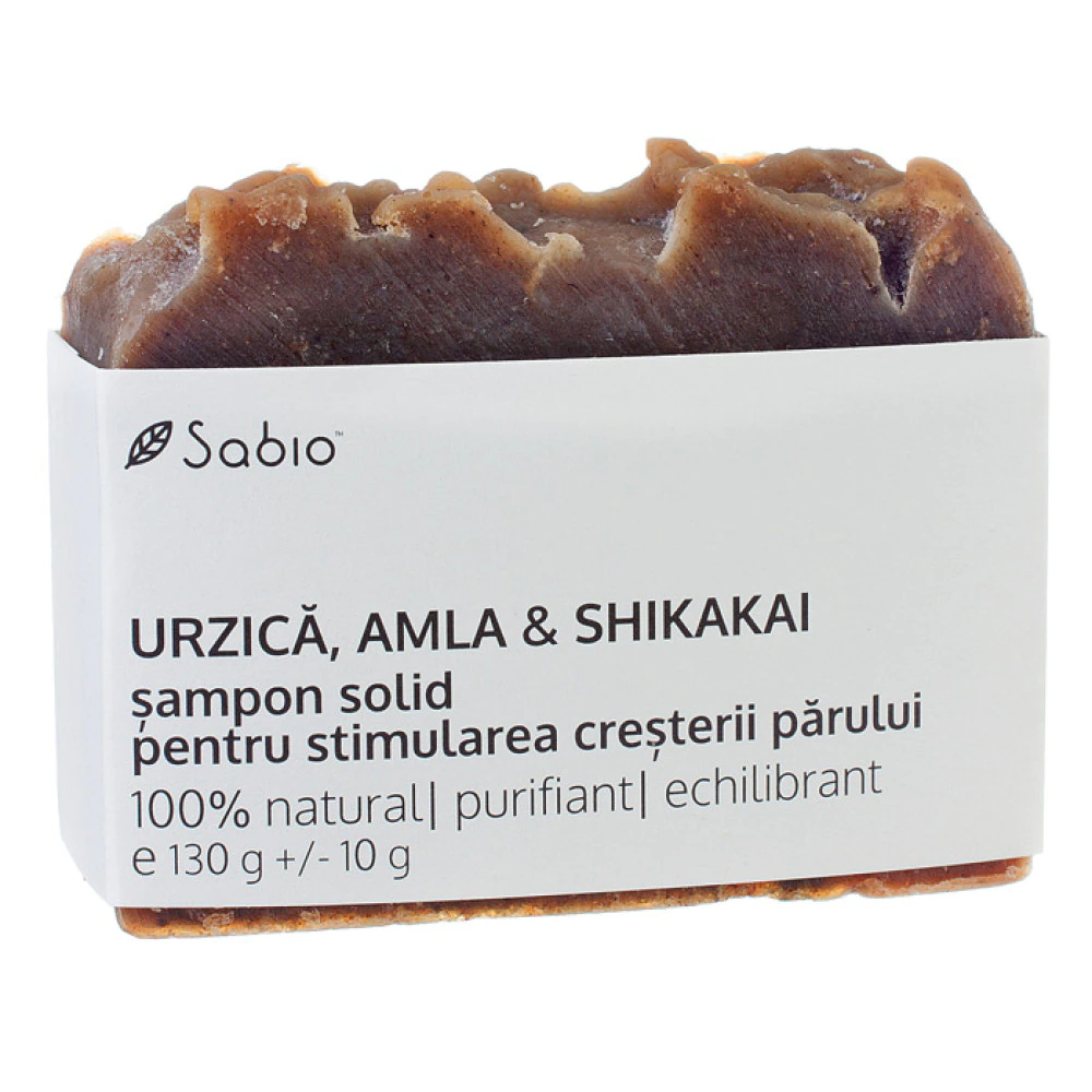 Sampon solid pentru stimularea cresterii parului cu urzica, amla si shikakai, 130 g, Sabio