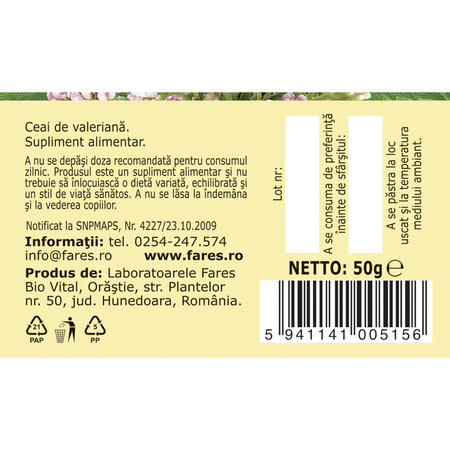 Ceai Valeriana N153, 50 g, Fares 618623