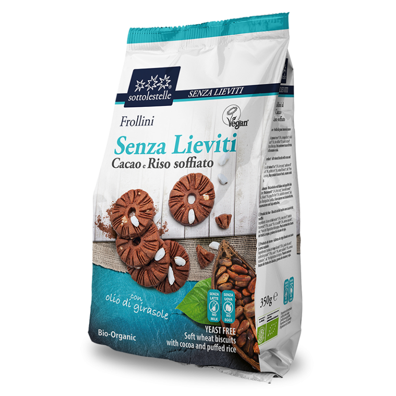 Biscuiti Bio vegani cu cacao si orez, 350 g, Sottolestelle