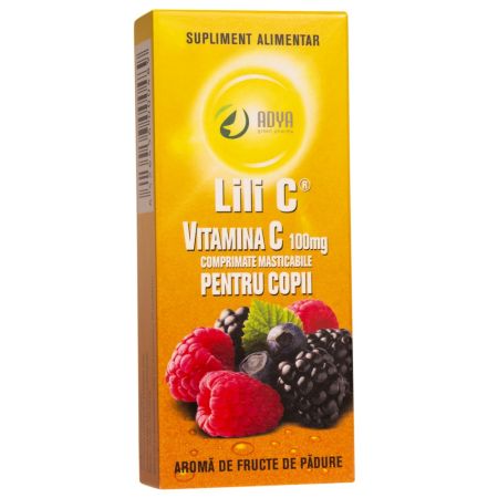 Vitamina C 100 mg cu aroma de fructe de padure pentru copii, 30 comprimate, Adya