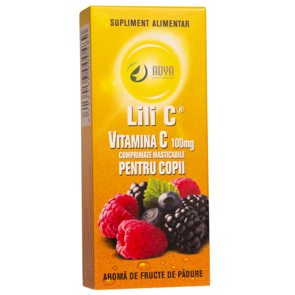 Vitamina C pentru copii cu aroma de fructe de padure 100 mg Lili C, 30 comprimate, Adya Green Pharma