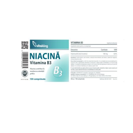 Vitamina B3, 100 mg, 100 comprimate, Vitaking 704301