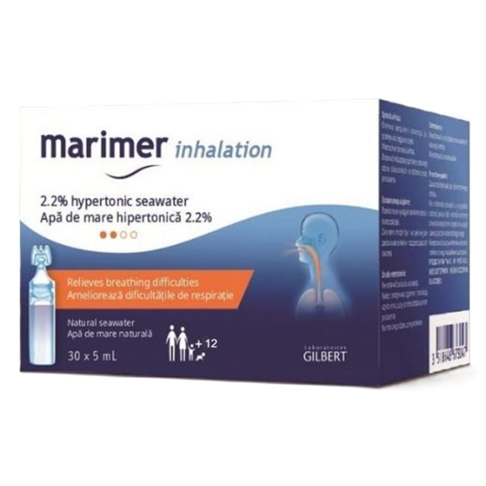 Solutie cu apa de mare hipertonica Marimer Inhalatii, 2,2%, 30 unidoze x 5 ml, Gilbert