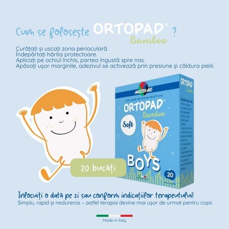 Ocluzor pentru copii Soft Junior Boys Ortopad Master-Aid, 67x50 mm, 20 bucati, Pietrasanta Pharma 669254