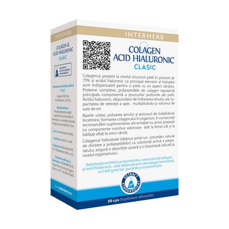 Colagen cu Acid Hialuronic Clasic, 30 capsule, Interherb 709512