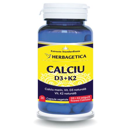 Calciu + D3 + Vitamina K2, 30 capsule, Herbagetica