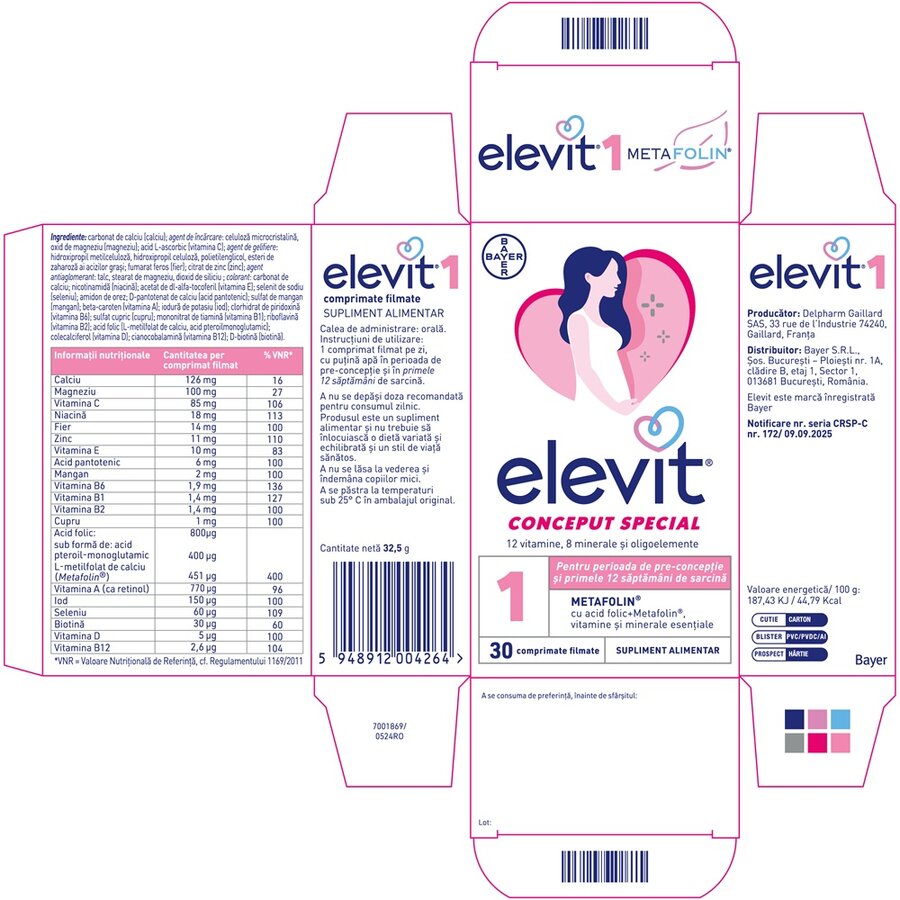 Elevit 1, 30 comprimate, Bayer : Farmacia Tei online