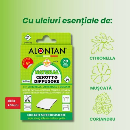 Plasturi cu uleiuri esentiale naturale Alontan Natural, de la 0+ luni, 24 bucati, Pietrasanta Pharma 660026