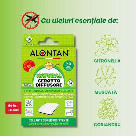 Plasturi cu uleiuri esentiale naturale Alontan Natural, de la 0+ luni, 24 bucati, Pietrasanta Pharma 659054