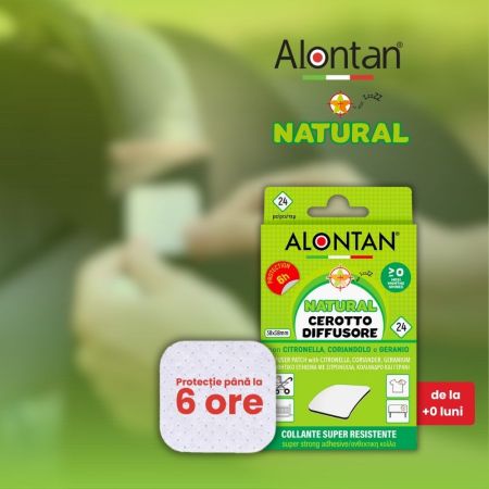 Plasturi cu uleiuri esentiale naturale Alontan Natural, de la 0+ luni, 24 bucati, Pietrasanta Pharma 660027