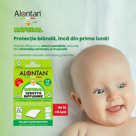 Plasturi cu uleiuri esentiale naturale Alontan Natural, de la 0+ luni, 24 bucati, Pietrasanta Pharma 659053