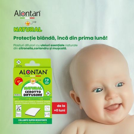 Plasturi cu uleiuri esentiale naturale Alontan Natural, de la 0+ luni, 24 bucati, Pietrasanta Pharma 660025