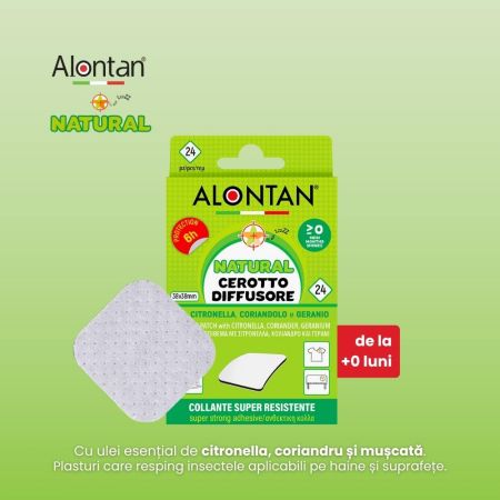Plasturi cu uleiuri esentiale naturale Alontan Natural, de la 0+ luni, 24 bucati, Pietrasanta Pharma 660024