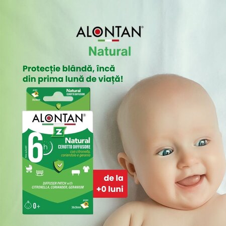 Plasturi cu uleiuri esentiale naturale Alontan Natural, de la 0+ luni, 24 bucati, Pietrasanta Pharma 746081