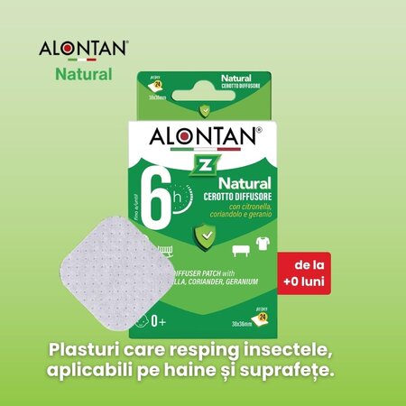 Plasturi cu uleiuri esentiale naturale Alontan Natural, de la 0+ luni, 24 bucati, Pietrasanta Pharma 746082
