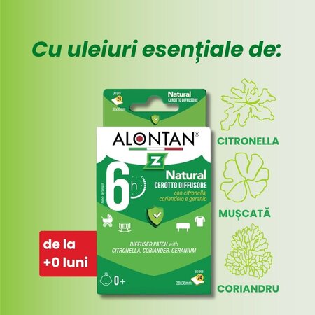 Plasturi cu uleiuri esentiale naturale Alontan Natural, de la 0+ luni, 24 bucati, Pietrasanta Pharma 746079