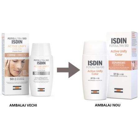 Crema pentru fata cu protectie solara SPF 50+ PA+++ Active Unify Color, 50 ml, Isdin 657343