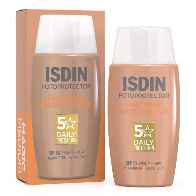 Crema de protectie solara pentru fata cu SPF 50 Fusion Water Color, Medium, 50 ml, Isdin