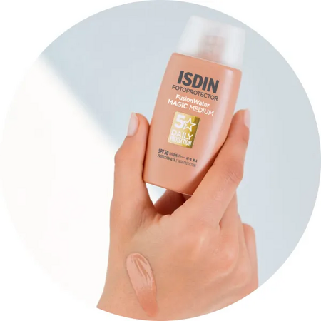 Crema de protectie solara pentru fata cu SPF 50 Fusion Water Color, Medium, 50 ml, Isdin 727083