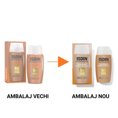 Crema de protectie solara pentru fata cu SPF 50 Fusion Water Color, Medium, 50 ml, Isdin 727078