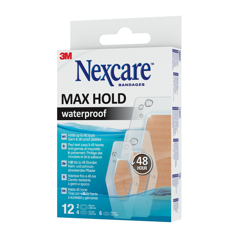 Plasturi rezistenti la apa MAX HOLD, 12 bucati, Nexcare	