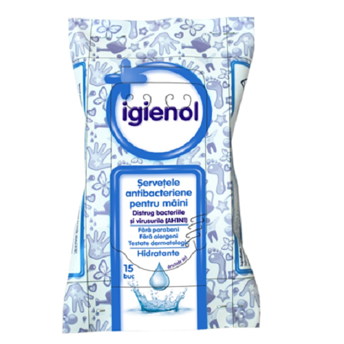 Servetele Antibacteriene pentru maini, 15 buc, Igienol