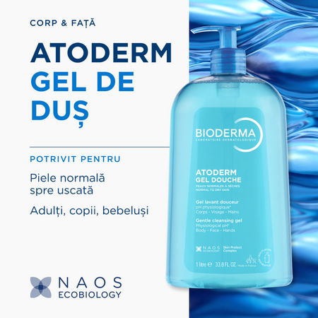 Gel de dus pentru piele normala, uscata si sensibila Atoderm, 1000 ml, derma 751628