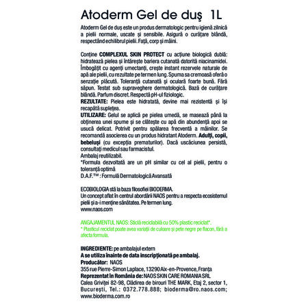 Gel de dus pentru piele normala, uscata si sensibila Atoderm, 1000 ml, derma 751639