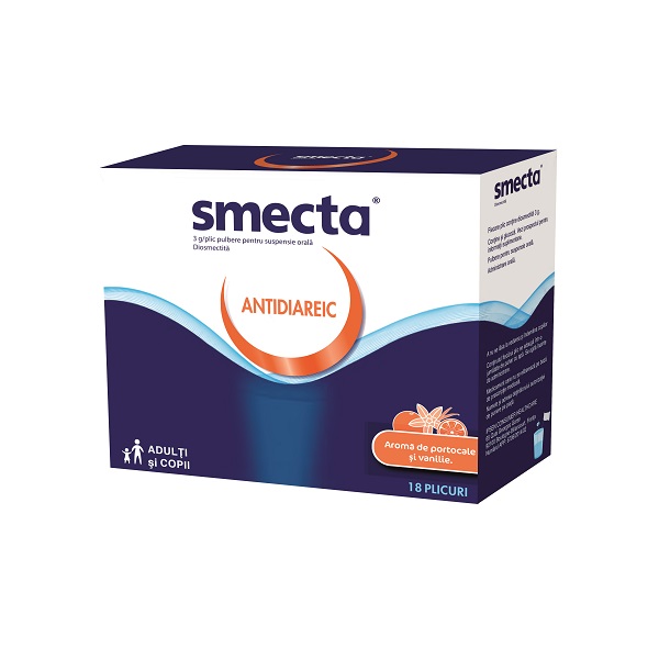 Smecta cu vanilie si portocala, 3 g/plic, 18 plicuri, Beaufour Ipsen