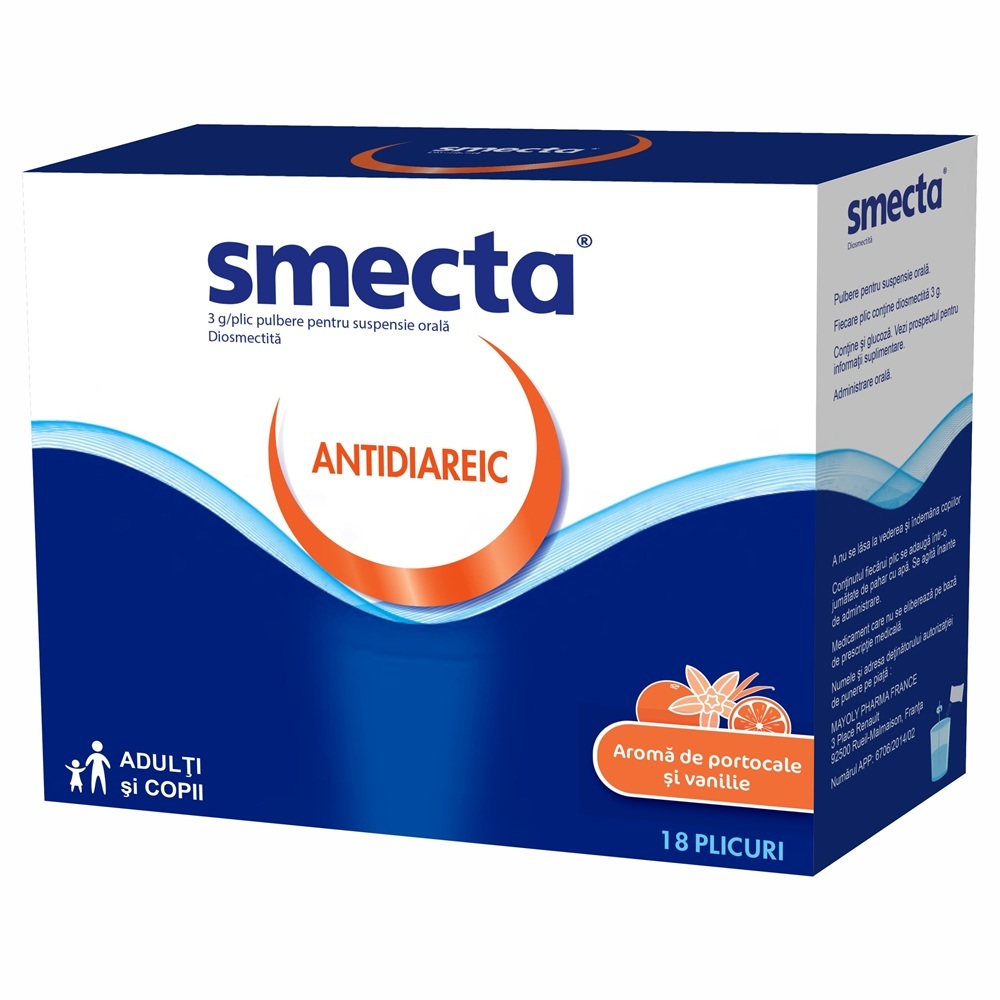 Smecta cu vanilie si portocala, 3 g/plic, 18 plicuri, Beaufour Ipsen