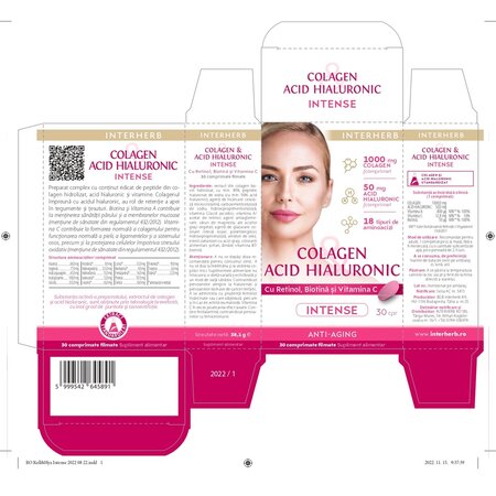 Colagen si Acid Hialuronic Intense, 30 comprimate, Interherb 709828