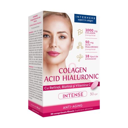 Colagen si Acid Hialuronic Intense, 30 comprimate, Interherb