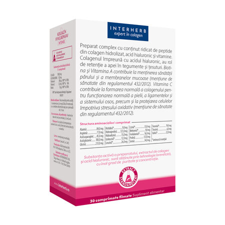 Colagen si Acid Hialuronic Intense, 30 comprimate, Interherb 709827