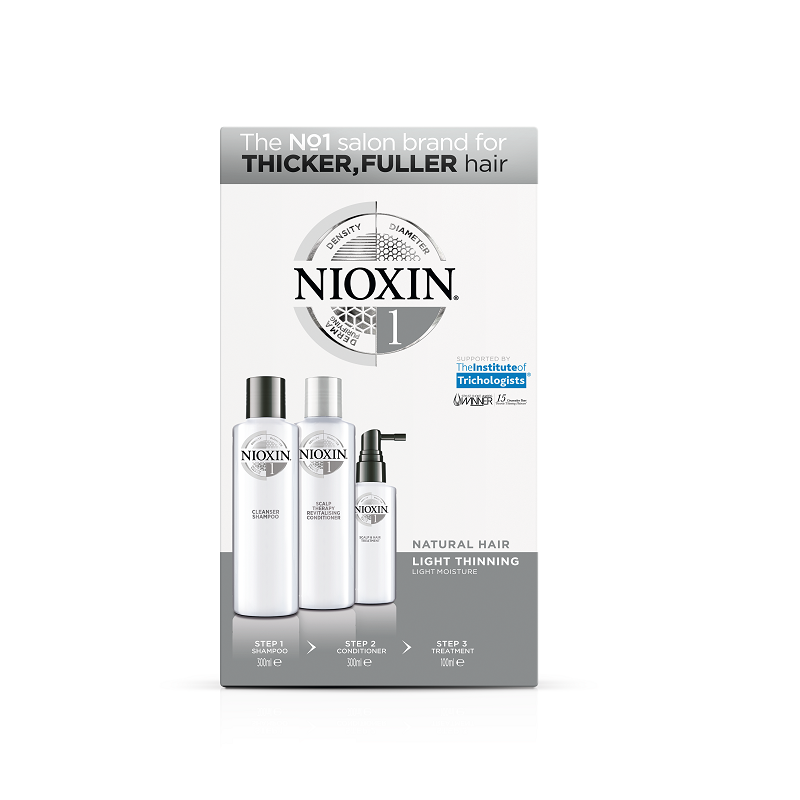 Kit complet anticadere normala a parului subtiat, Sampon 300 ml + Balsam 300 ml + Tratament 100 ml, System 1, Nioxin