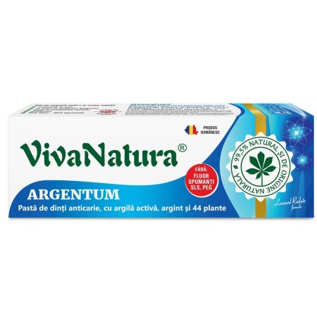 Pasta de dinti cu argila si aloe vera Argentum, 50 ml, Vivanatura