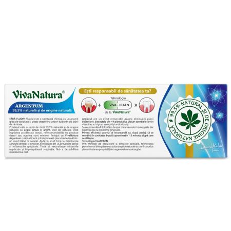Pasta de dinti cu argila si aloe vera Argentum, 50 ml, Vivanatura 709637