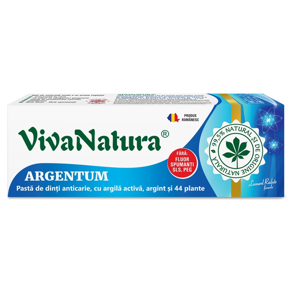 Pasta de dinti cu argila si aloe vera Argentum, 50 ml, Vivanatura