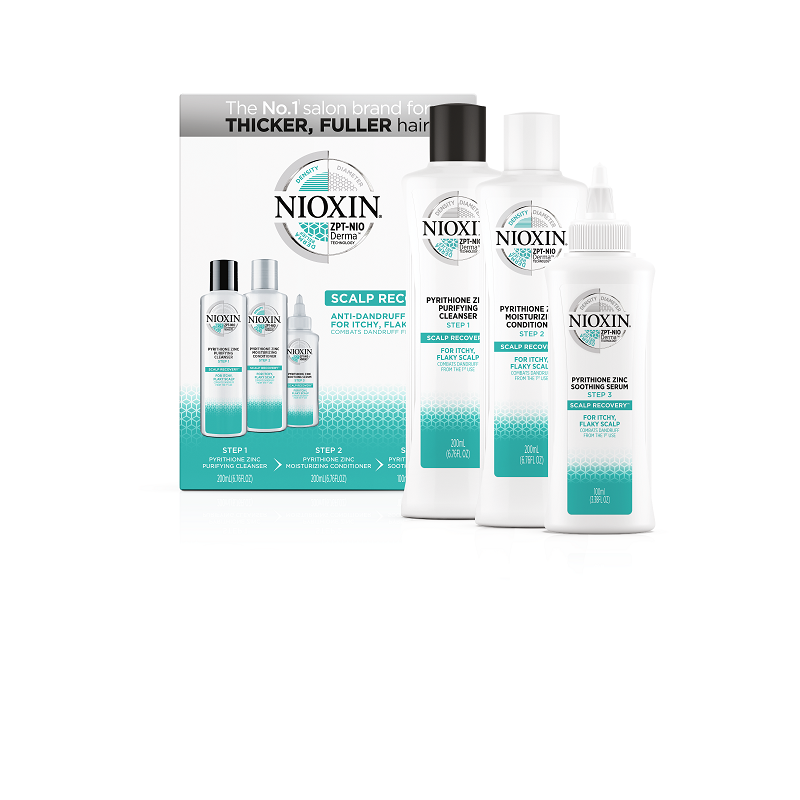 Kit complet pentru scalpul cu mancarime si matreata, Sampon 200 ml + Balsam, 200 ml + Ser 100 ml, Nioxin