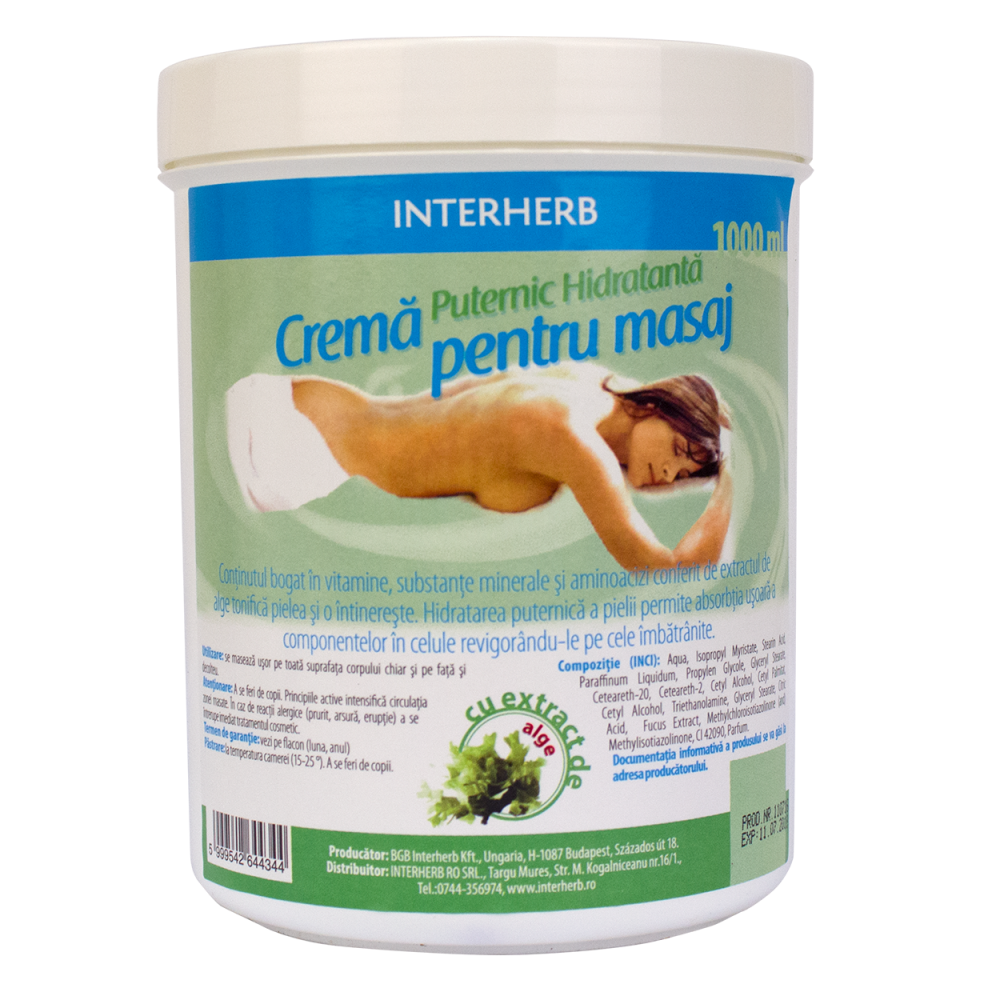 Crema puternic hidratanta pentru masaj cu extract de alge, 1000 ml, Interherb