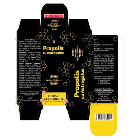 Extract glicerohidric Propolis cu Astragalus, 30 ml, ApicolScience 703817