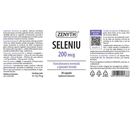 Pachet Seleniu, 200 mcg, 60 + 30 capsule, Zenyth 702225