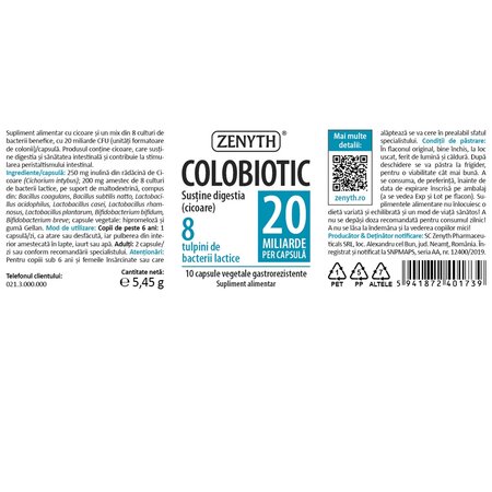 Pachet Colobiotic, probiotic 20 miliarde, 30 + 10 capsule, Zenyth 702979