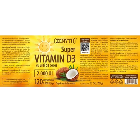 Pachet Super Vitamina D3 2000UI, 120 + 30 capsule, Zenyth 702466
