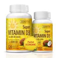 Pachet Super Vitamina D3 2000UI, 120 + 30 capsule, Zenyth