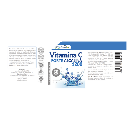 Vitamina C Forte alcalina 1200, 60 capsule vegetale, Medicinas 714064