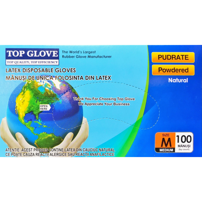 Manusi din latex Roval Med, Marimea M, 100 bucati, Top Glove