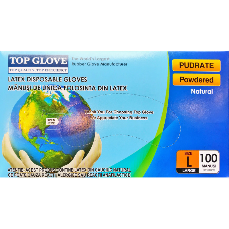 Manusi din latex Roval Med, Marimea L, 100 bucati, Top Glove